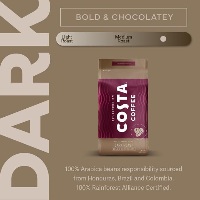 Costa Dark Roast Ground Coffee, 12 oz Retail bag (10 count)