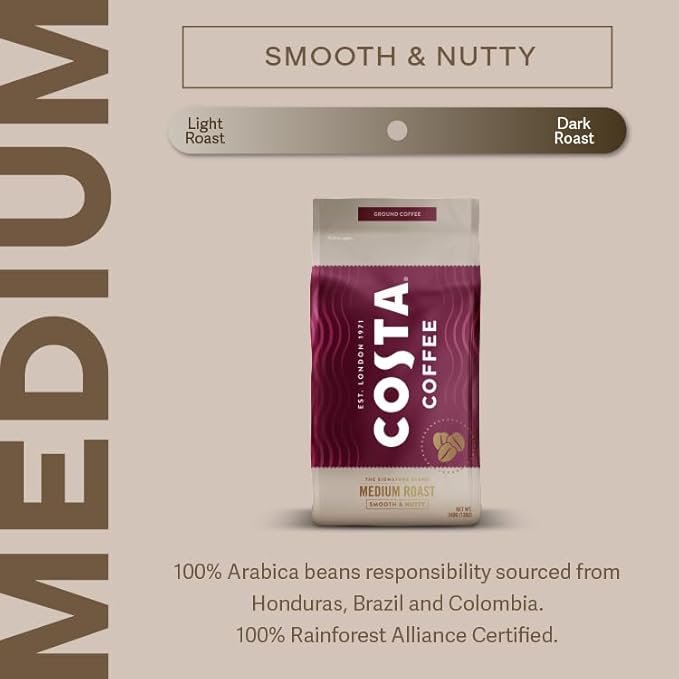 Costa Medium Roast Ground Coffee, 12 oz bag (10 count)