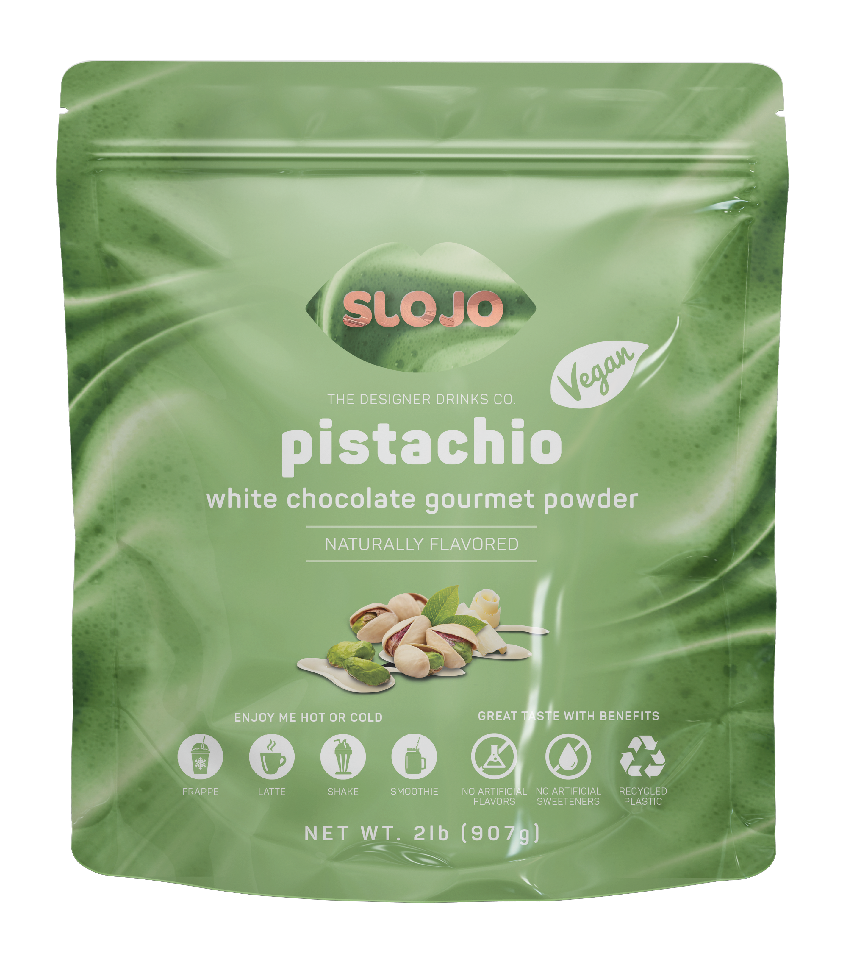 SloJo Pistachio White Chocolate Powder, 2 lb retail bag (7 count)