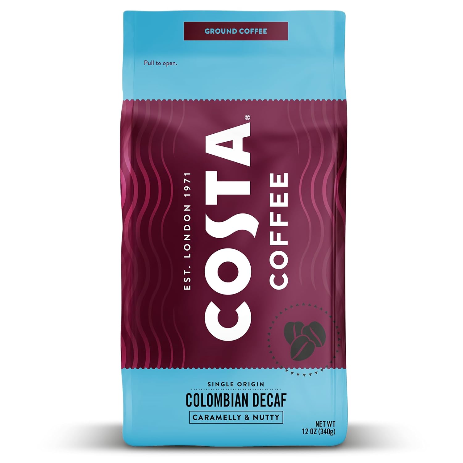 Costa Decaf Ground Coffee, 12 oz bag (10 count)