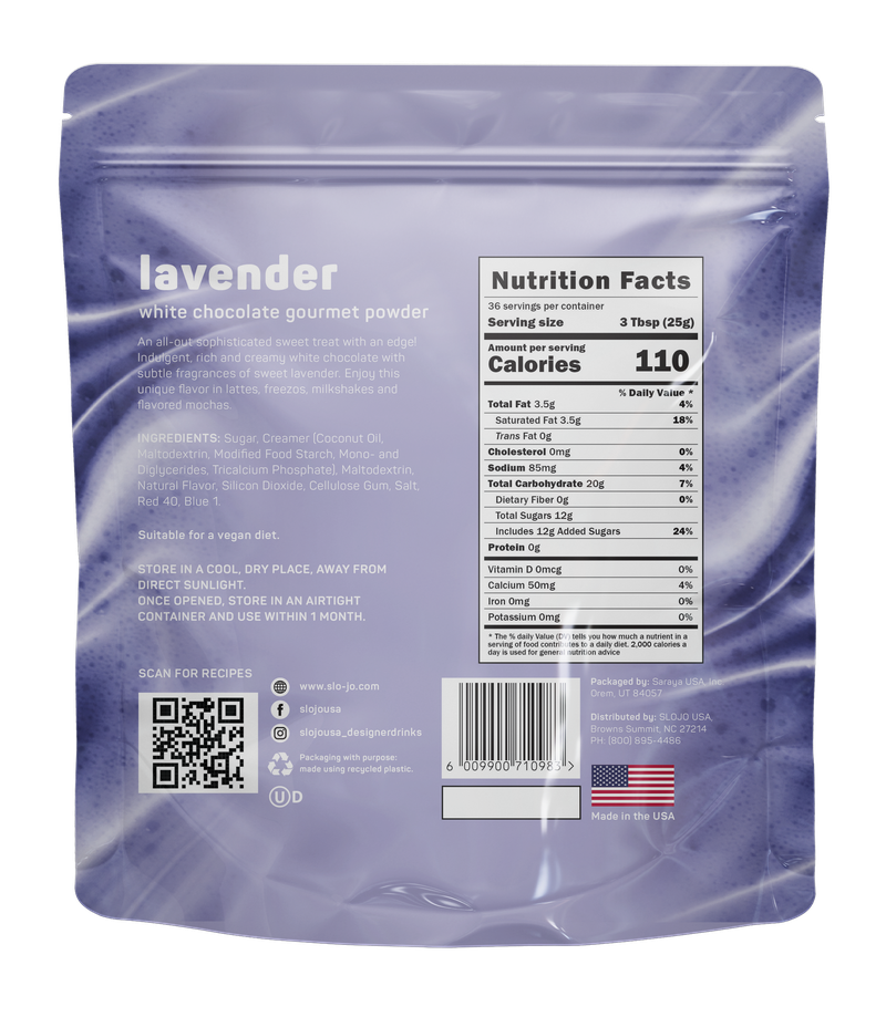 SloJo Lavender White Chocolate Powder, 2 lb retail bag (7 count)