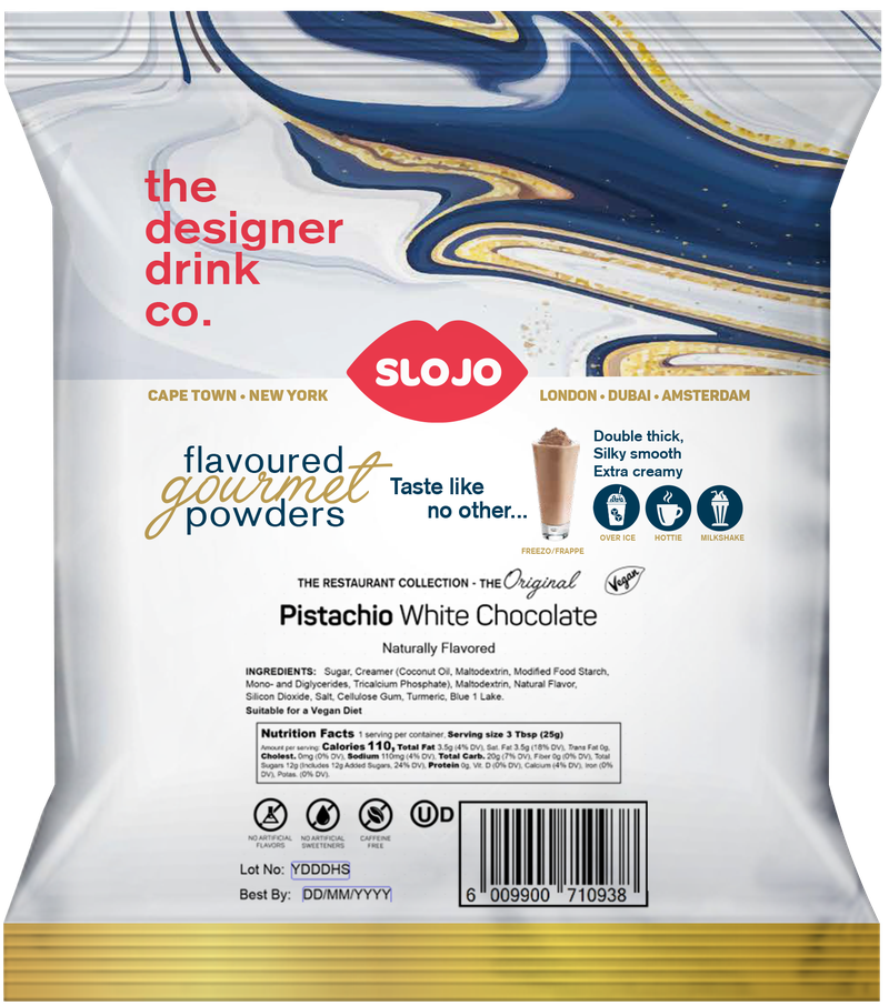 SloJo Pistachio White Chocolate Powder, 2.2 lb bag (8 count)