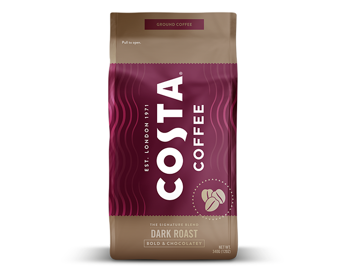 Costa Dark Roast Ground Coffee, 12 oz Retail bag (10 count)