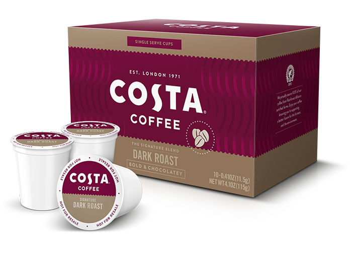 Costa Dark Roast Single Serve K-Cup Pods for Retail (6/10 count)
